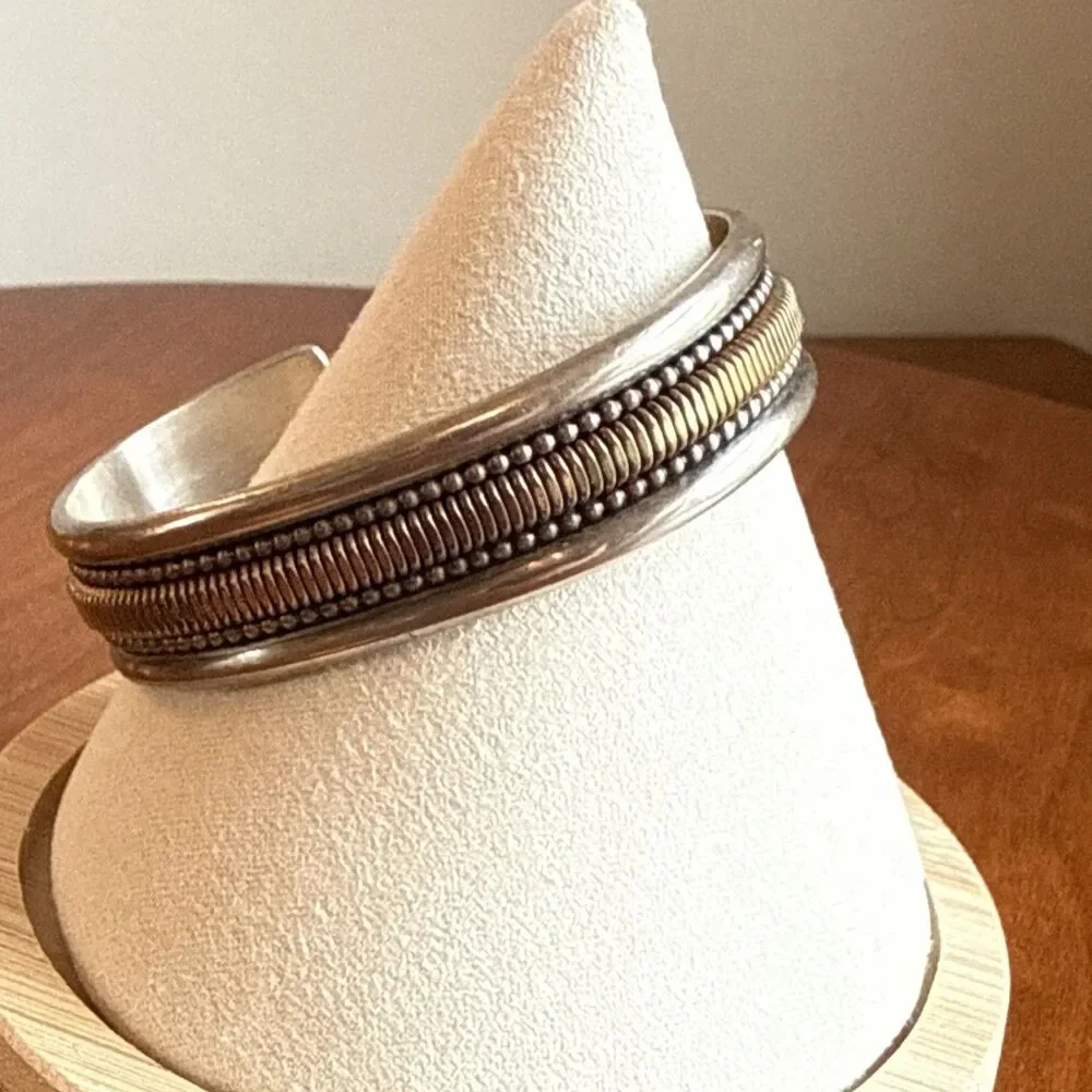 Tahe Navajo Cuff Bracelet Sterling Silver Gold Filled Vintage 15mm 41g Signed